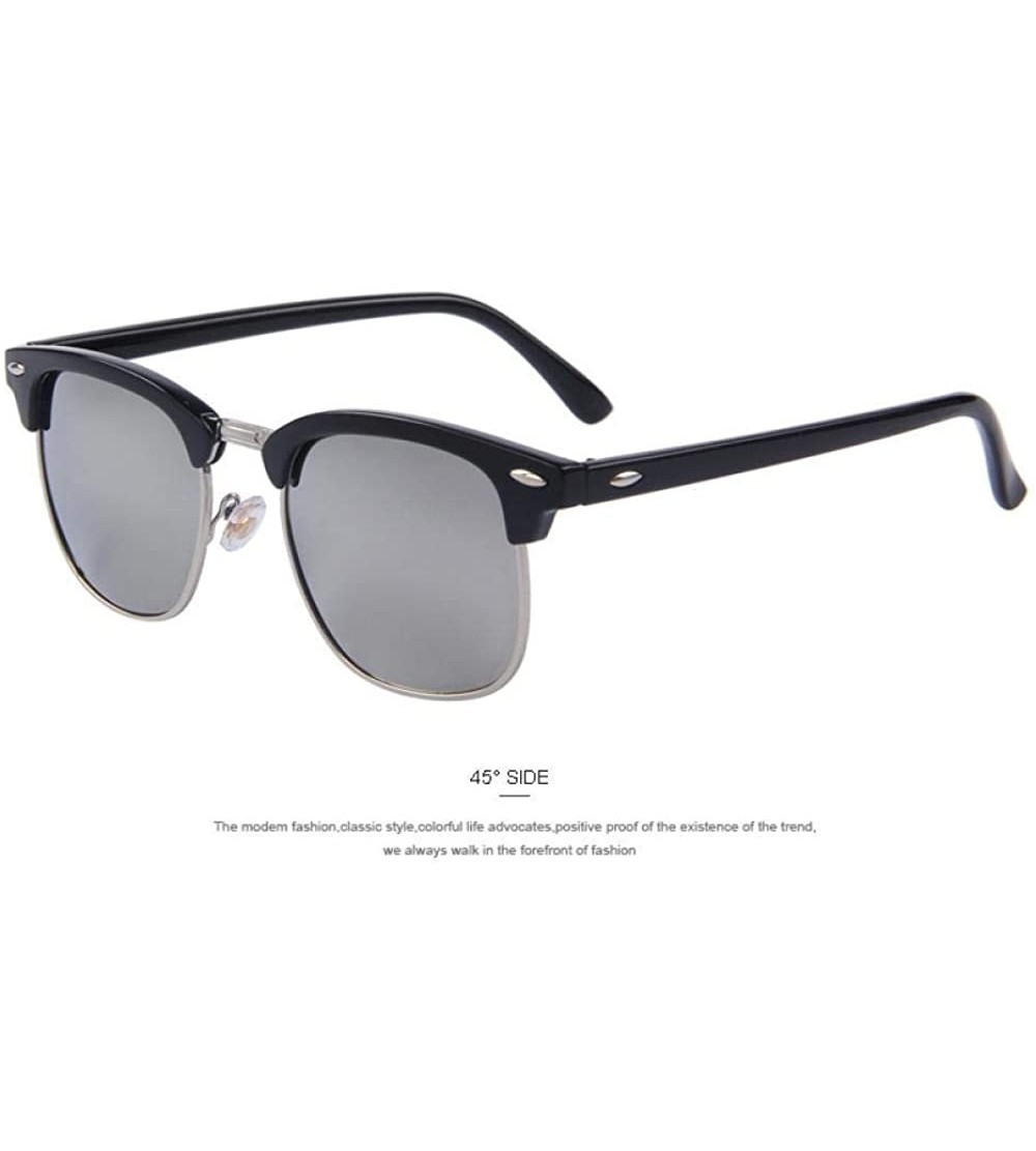 Aviator Men Retro Rivet Polarized Sunglasses Classic Brand Designer Unisex C01 Black - C06 Silver Mirror - CL18XEC20U8 $20.31