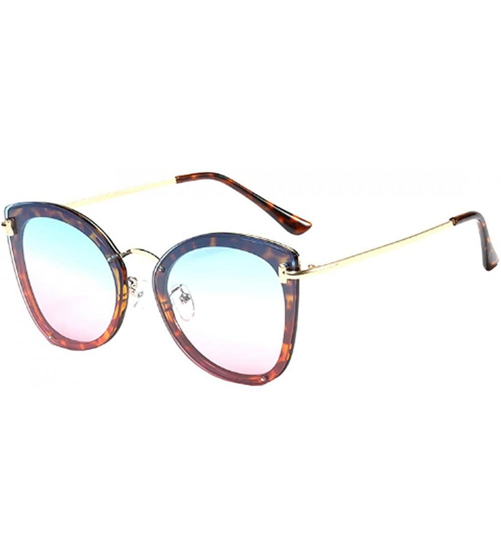 Cat Eye Women's Fashion Retro Metal Plastic Round Frame Cat Eye Sunglasses - Leopard Blue Red - C518W9IWXL0 $47.20
