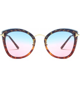 Cat Eye Women's Fashion Retro Metal Plastic Round Frame Cat Eye Sunglasses - Leopard Blue Red - C518W9IWXL0 $47.20