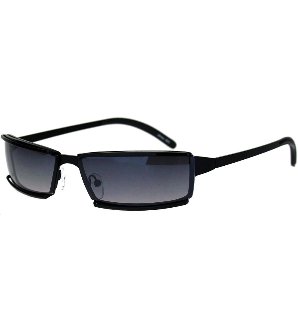 Sport Mens Narrow Warp Rectangle Sport Mob Metal Rim Sunglasses - Black Smoke - CF18LMRNDTX $23.85