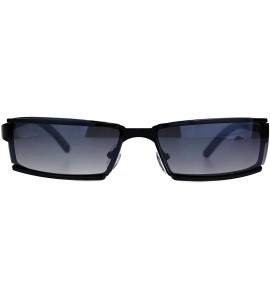 Sport Mens Narrow Warp Rectangle Sport Mob Metal Rim Sunglasses - Black Smoke - CF18LMRNDTX $23.85