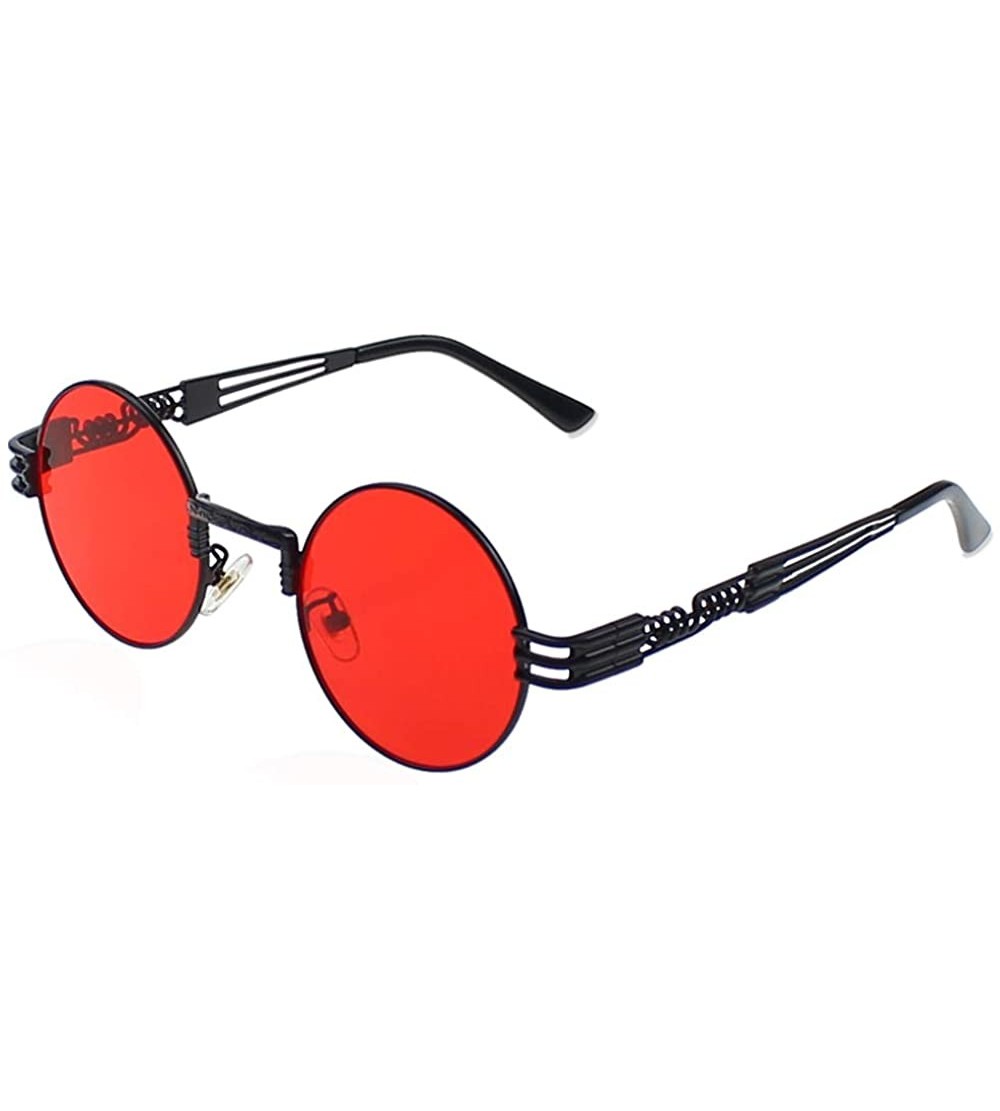Round Men's Polarized Sunglasses UV Protection Sunglasses for Men & Women - Black Frame + Red Lens - CS18D0W2KGQ $25.22