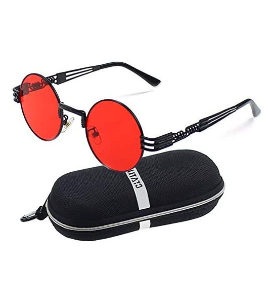 Round Men's Polarized Sunglasses UV Protection Sunglasses for Men & Women - Black Frame + Red Lens - CS18D0W2KGQ $25.22