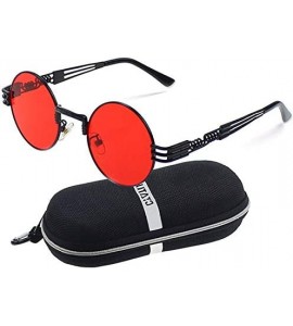 Round Men's Polarized Sunglasses UV Protection Sunglasses for Men & Women - Black Frame + Red Lens - CS18D0W2KGQ $25.22