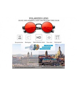 Round Men's Polarized Sunglasses UV Protection Sunglasses for Men & Women - Black Frame + Red Lens - CS18D0W2KGQ $25.22