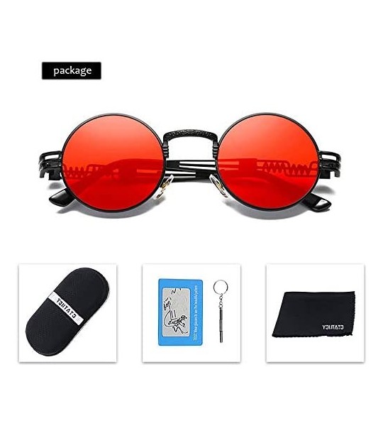 Round Men's Polarized Sunglasses UV Protection Sunglasses for Men & Women - Black Frame + Red Lens - CS18D0W2KGQ $25.22