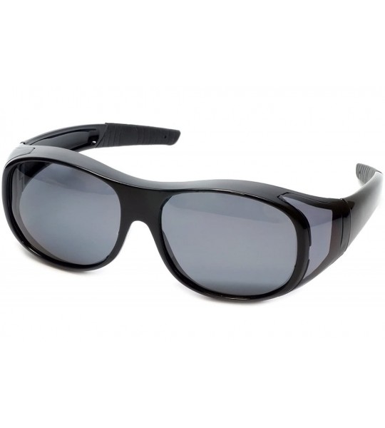 Oval Fitover Sunglasses 7659 Wear-Over Eyewear with Case Large-Size - Gloss Black - CG12NZXUB6G $27.36