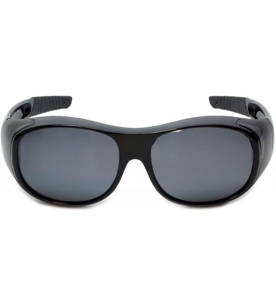 Oval Fitover Sunglasses 7659 Wear-Over Eyewear with Case Large-Size - Gloss Black - CG12NZXUB6G $27.36