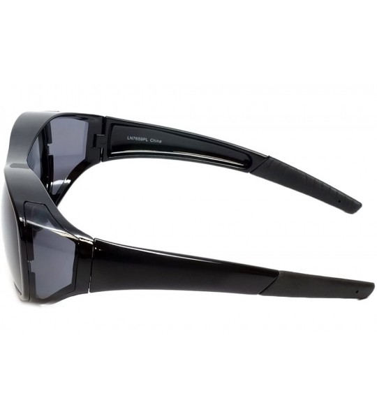 Oval Fitover Sunglasses 7659 Wear-Over Eyewear with Case Large-Size - Gloss Black - CG12NZXUB6G $27.36