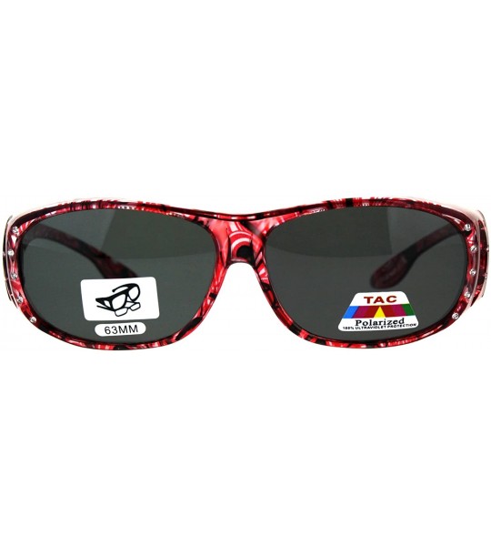 Oval Polarized Womens Rhinestone Bling Fit Over Floral Print 63mm Sunglasses - Red - CI18D44L07G $25.53