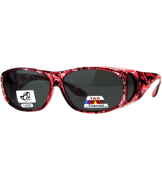 Oval Polarized Womens Rhinestone Bling Fit Over Floral Print 63mm Sunglasses - Red - CI18D44L07G $25.53