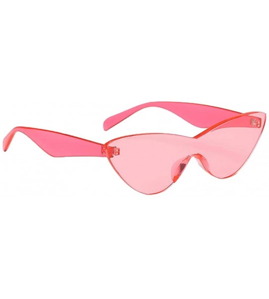 Semi-rimless Women Retro One Piece Cat Eye Sunglasses Rimless Eyewear UV Protection - Pink - CN1982CZ07T $19.49