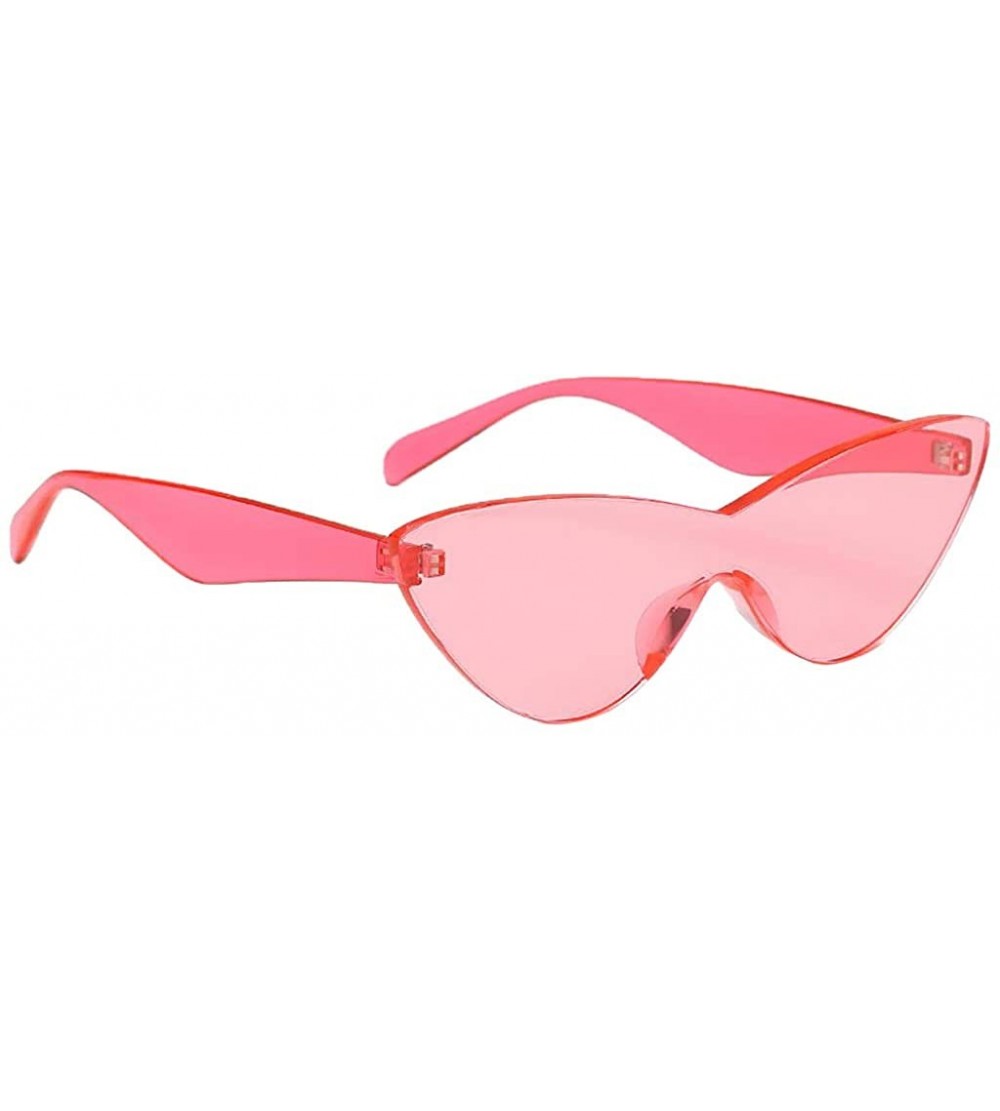 Semi-rimless Women Retro One Piece Cat Eye Sunglasses Rimless Eyewear UV Protection - Pink - CN1982CZ07T $19.49