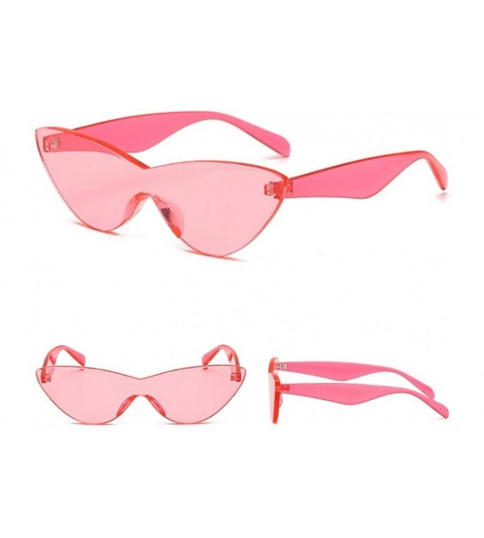 Semi-rimless Women Retro One Piece Cat Eye Sunglasses Rimless Eyewear UV Protection - Pink - CN1982CZ07T $19.49