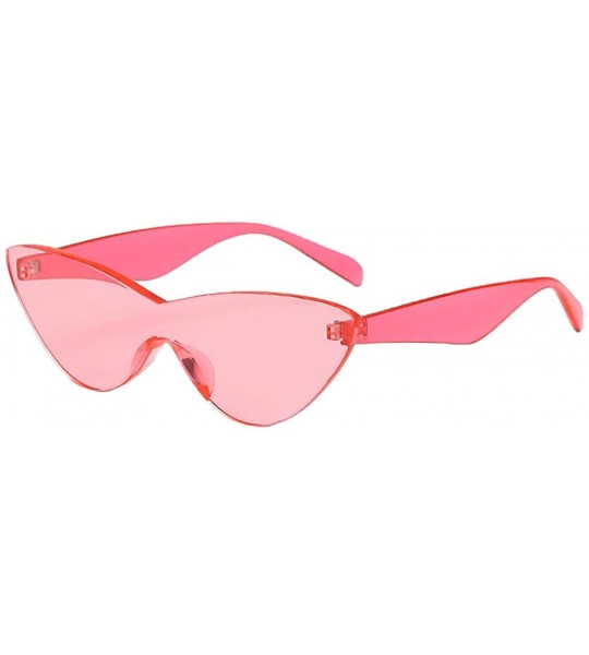 Semi-rimless Women Retro One Piece Cat Eye Sunglasses Rimless Eyewear UV Protection - Pink - CN1982CZ07T $19.49