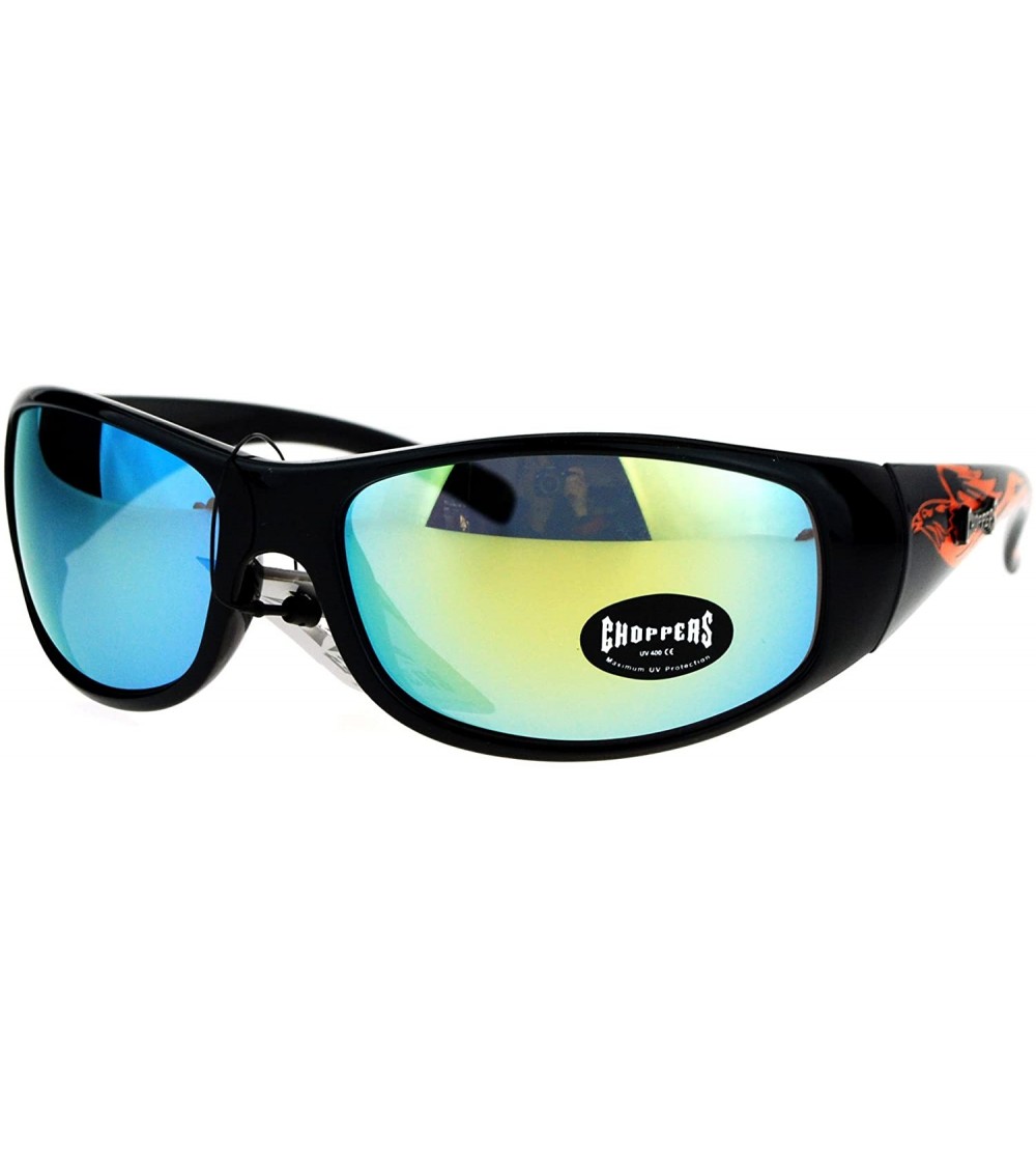 Wrap Mens Sunglasses Flaming Eagle Design Oval Wrap Frame UV 400 - Black Orange (Yellow Mirror) - C3186STSL4E $21.99