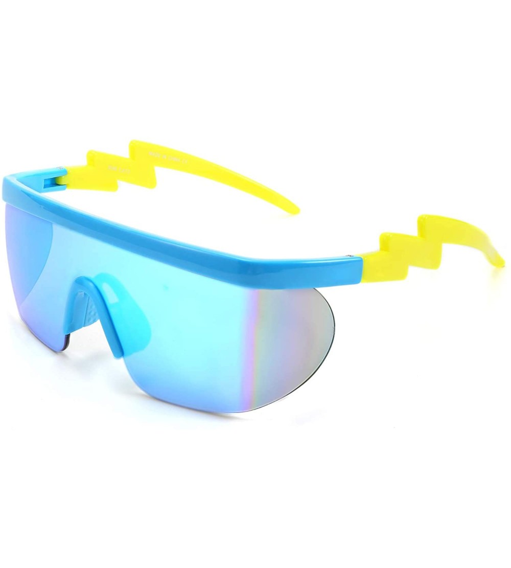 Goggle Classic Flat Top Shield ZigZag Sunglasses Siamese Goggles Rainbow Mirrored Lenses B2602 - 004 Blue Sky - C9198G3X78U $...