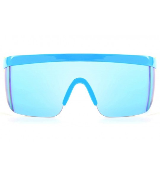 Goggle Classic Flat Top Shield ZigZag Sunglasses Siamese Goggles Rainbow Mirrored Lenses B2602 - 004 Blue Sky - C9198G3X78U $...