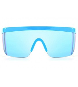 Goggle Classic Flat Top Shield ZigZag Sunglasses Siamese Goggles Rainbow Mirrored Lenses B2602 - 004 Blue Sky - C9198G3X78U $...