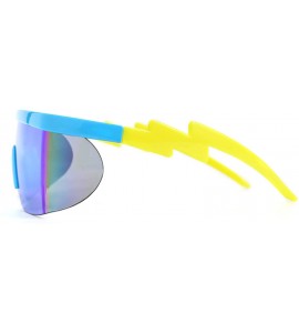 Goggle Classic Flat Top Shield ZigZag Sunglasses Siamese Goggles Rainbow Mirrored Lenses B2602 - 004 Blue Sky - C9198G3X78U $...