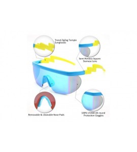 Goggle Classic Flat Top Shield ZigZag Sunglasses Siamese Goggles Rainbow Mirrored Lenses B2602 - 004 Blue Sky - C9198G3X78U $...