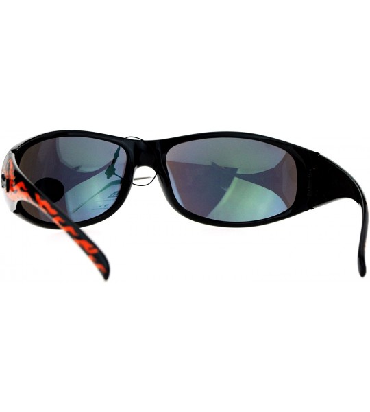 Wrap Mens Sunglasses Flaming Eagle Design Oval Wrap Frame UV 400 - Black Orange (Yellow Mirror) - C3186STSL4E $21.99