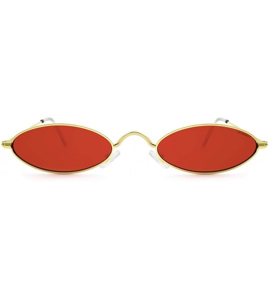 Round Fashion Small Oval Metal Frame Sunglasses for Men and Women UV 400 Protection - Golden Frame Red Lens - CC18RE5G7UG $19.10