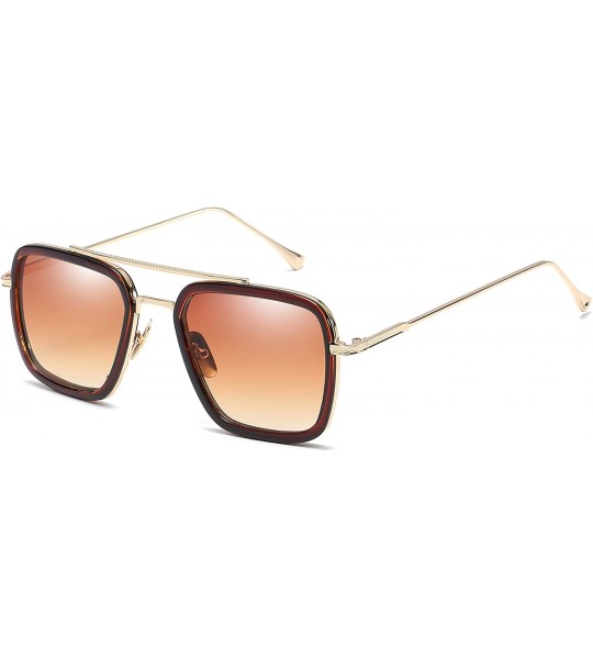 Oversized Retro Aviator Square Sunglasses for Men Women Metal Frame Gradient Flat Lens Tony Stark Sunglasses - CX18WRAWM0C $2...