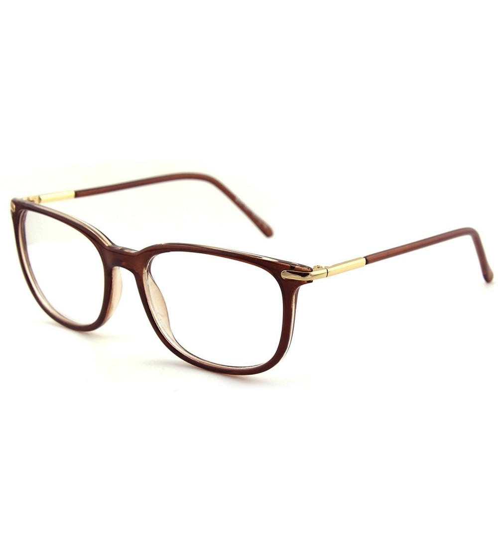 Round Fashion Metal Temple Horn Rimmed Clear Lens Glasses - Brown - CI12799FL9L $18.55
