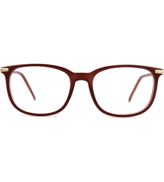 Round Fashion Metal Temple Horn Rimmed Clear Lens Glasses - Brown - CI12799FL9L $18.55