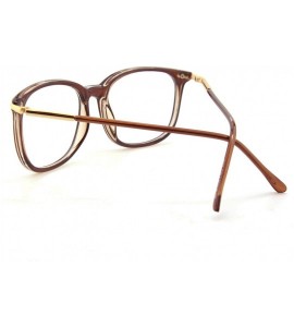 Round Fashion Metal Temple Horn Rimmed Clear Lens Glasses - Brown - CI12799FL9L $18.55