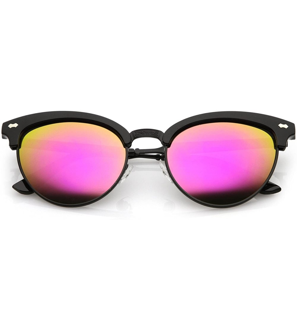 Rimless Women's Half Frame Horned Rim Color Mirrored Oval Cat Eye Sunglasses 54mm - Black Black / Magenta Mirror - CX186MASC8...