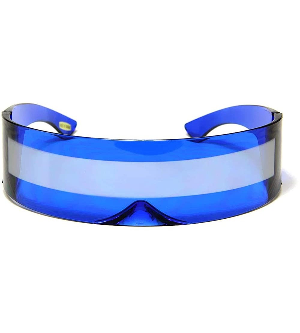 Shield Futuristic Shield Sunglasses Monoblock Cyclops 100% UV400 - Blue/Silver - C9122QWUGPP $18.65