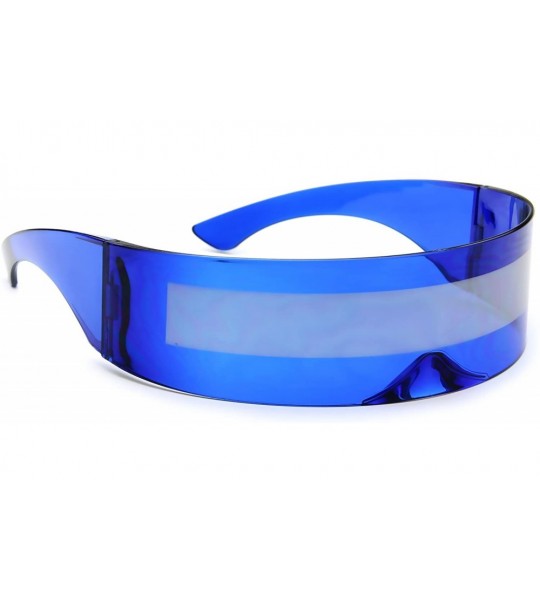 Shield Futuristic Shield Sunglasses Monoblock Cyclops 100% UV400 - Blue/Silver - C9122QWUGPP $18.65