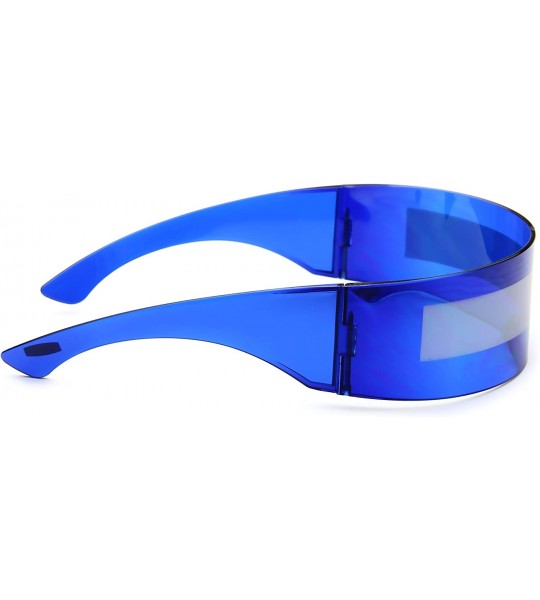 Shield Futuristic Shield Sunglasses Monoblock Cyclops 100% UV400 - Blue/Silver - C9122QWUGPP $18.65