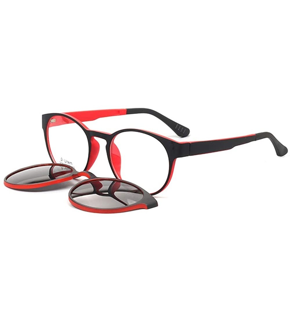Round Round Magnetic Clip-On Polarized Unisex Sunglasses Rx-able Eyeglass Frames - Red - C018SRKE6QY $44.66