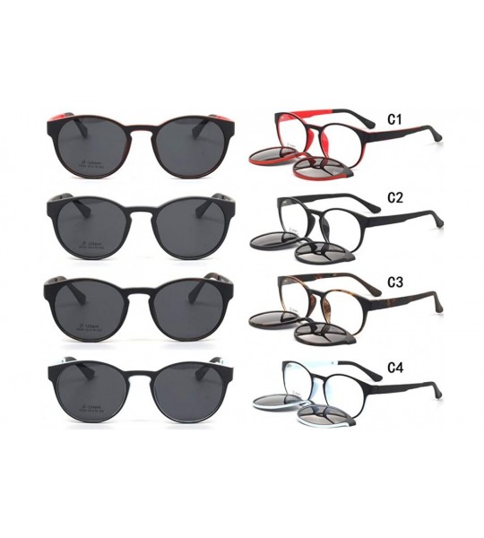 Round Round Magnetic Clip-On Polarized Unisex Sunglasses Rx-able Eyeglass Frames - Red - C018SRKE6QY $44.66