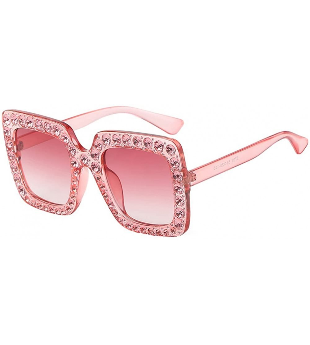 Oversized Oversized Square Sunglasses Unisex Crystal Rhinestone Thick Frame Sunglasses - Rosy - CL180A59WLD $19.43