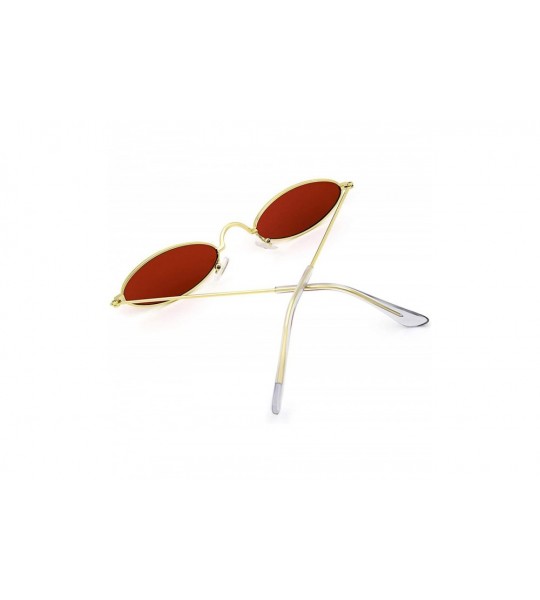 Round Fashion Small Oval Metal Frame Sunglasses for Men and Women UV 400 Protection - Golden Frame Red Lens - CC18RE5G7UG $19.10