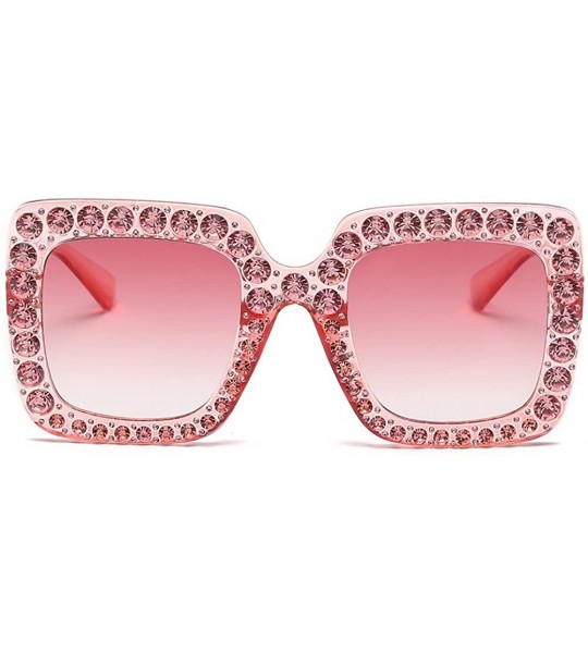 Oversized Oversized Square Sunglasses Unisex Crystal Rhinestone Thick Frame Sunglasses - Rosy - CL180A59WLD $19.43