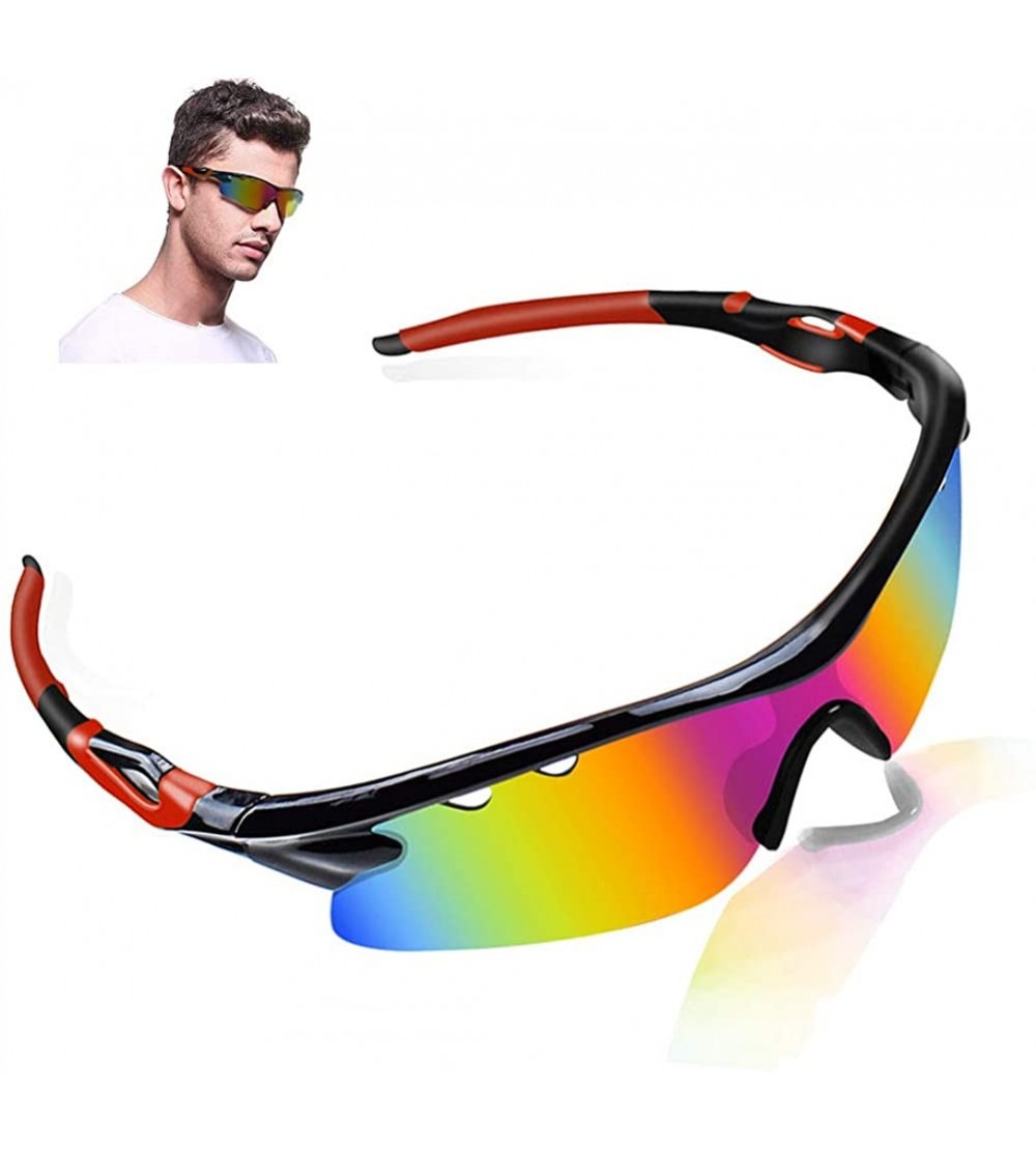 Sport Glasses Driving Fashion Sunglasses Explosion proof - Black Red - CN18W9G977Z $19.39