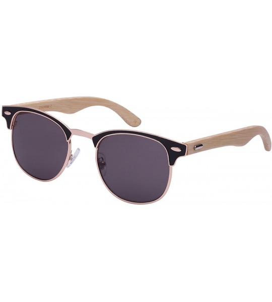 Wayfarer Wooden Bamboo Optical Quality P3 Horned Rim Sunglasses 25039BMO-SD - Black/Grey - C2125UQT119 $25.82