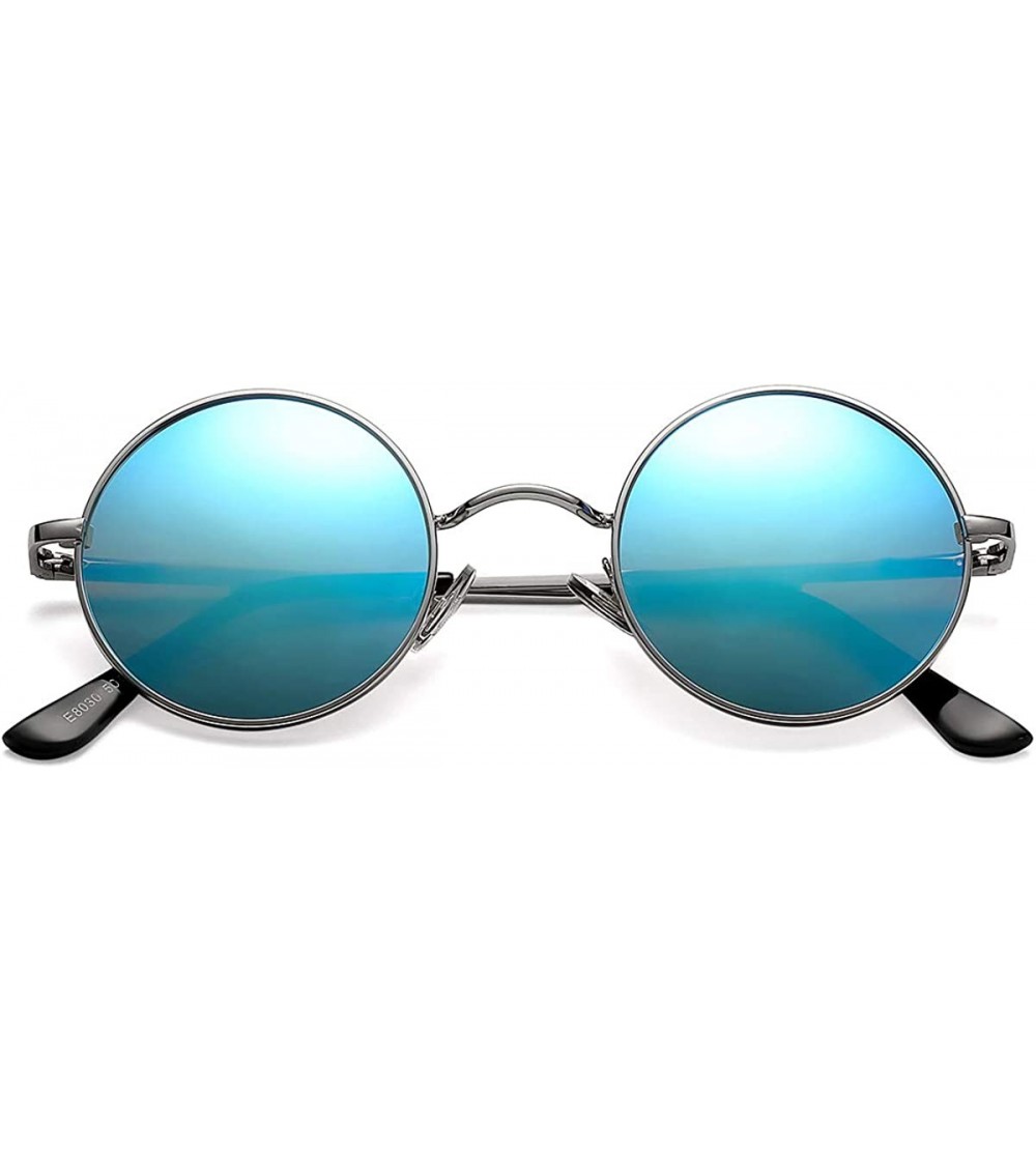 Oval Retro Small Round Polarized Sunglasses for Men Women John Lennon Style - Silver Frame/Blue Mirrored Lens - CW190ONYL85 $...