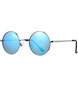 Oval Retro Small Round Polarized Sunglasses for Men Women John Lennon Style - Silver Frame/Blue Mirrored Lens - CW190ONYL85 $...