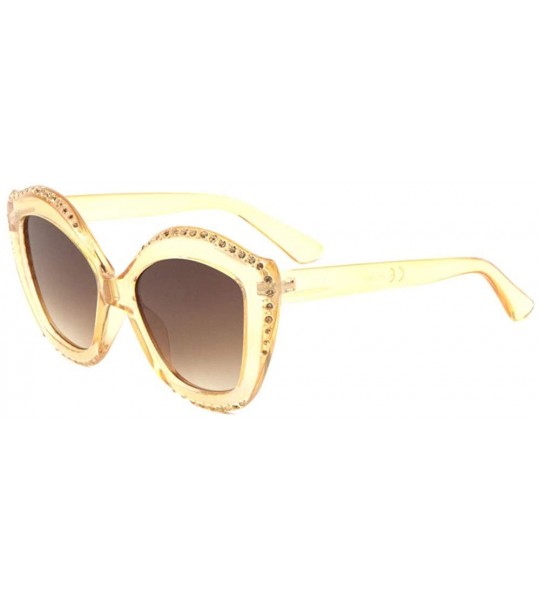 Cat Eye Curved Cat Eye Rhinestone Frame Edge Sunglasses - Yellow Crystal - CW198E0GGYX $26.67