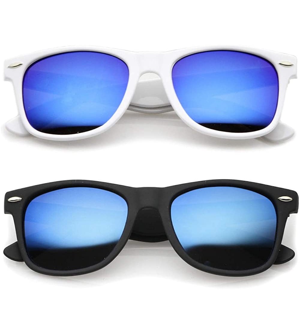 Square Classic Retro Sunglasses Blue Color Mirror Gift Set for Men Women - CO11L2YHPN5 $18.94