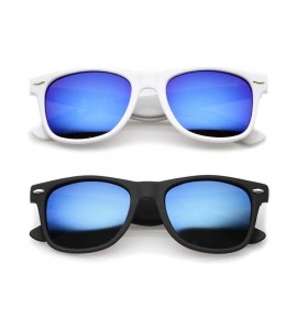 Square Classic Retro Sunglasses Blue Color Mirror Gift Set for Men Women - CO11L2YHPN5 $18.94