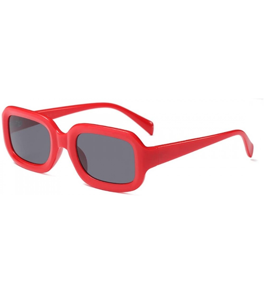 Oval Men women Vintage Retro Rectangle sunglasses Neutral Colored Lens 50mm - Red - CY18DWD7WRZ $19.45