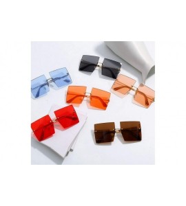 Rectangular 2020 Fashion Oversized Square Sunglasses Women Sexy Red Brown Tinted Color Lens Big Rimless Sun Glasses UV400 - C...