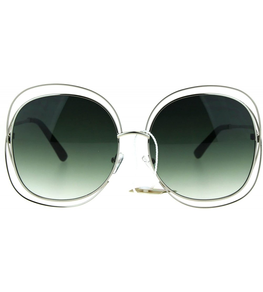 Butterfly Womens Scribble Multi Wire Rim Oversize Gradient Butterfly Diva Sunglasses - Silver Green Smoke - C117AA6Q2GL $25.94